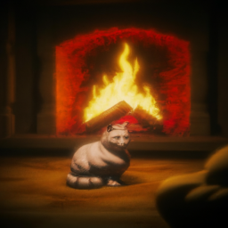 a Cat in front of Fire